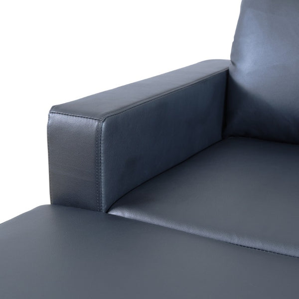 English Elm 101.5 Inch Calico Fabric Sectional Sofa with Right Chaise Ottoman and Hand-Tied Springs Black Faux Leather B082S00169