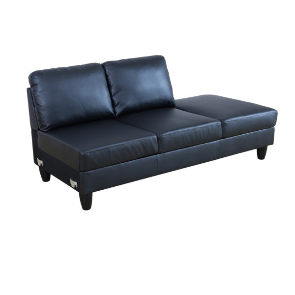 English Elm 101.5 Inch Calico Fabric Sectional Sofa with Right Chaise Ottoman and Hand-Tied Springs Black Faux Leather B082S00169