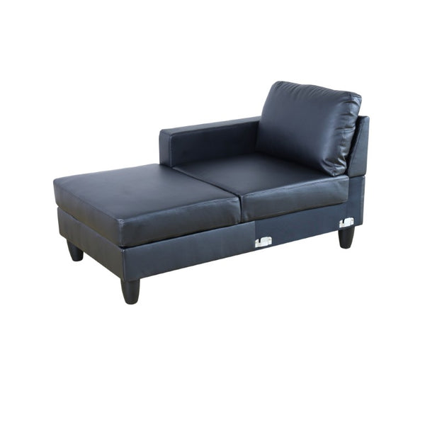 English Elm 101.5 Inch Calico Fabric Sectional Sofa with Right Chaise Ottoman and Hand-Tied Springs Black Faux Leather B082S00169