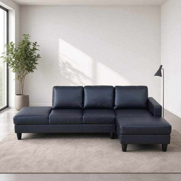 English Elm 101.5 Inch L-Shaped Sectional Sofa with Chaise Ottoman and Hand-Tied Spring Support Black Faux Leather B082S00170