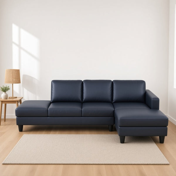 English Elm 101.5 Inch L-Shaped Sectional Sofa with Chaise Ottoman and Hand-Tied Spring Support Black Faux Leather B082S00170