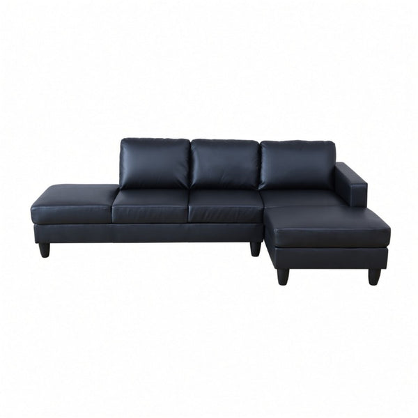 English Elm 101.5 Inch L-Shaped Sectional Sofa with Chaise Ottoman and Hand-Tied Spring Support Black Faux Leather B082S00170