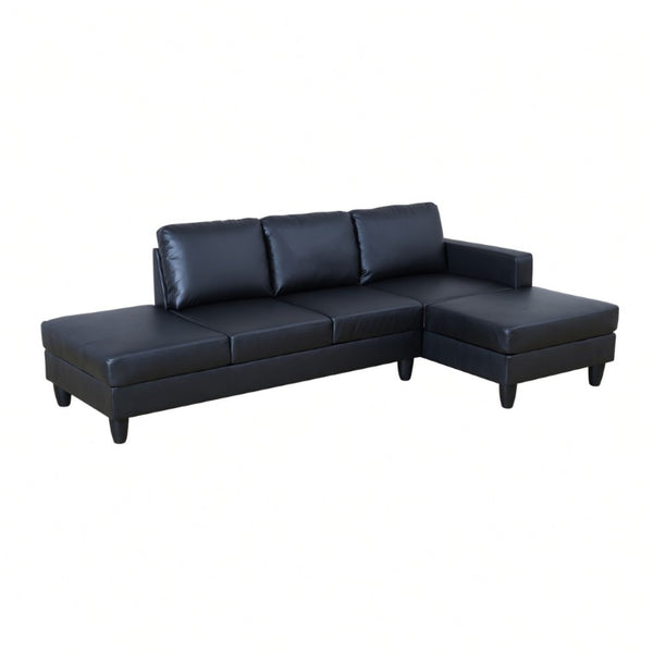 English Elm 101.5 Inch L-Shaped Sectional Sofa with Chaise Ottoman and Hand-Tied Spring Support Black Faux Leather B082S00170