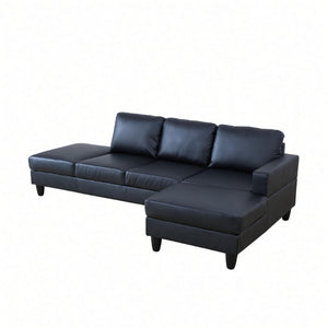 English Elm 101.5 Inch L-Shaped Sectional Sofa with Chaise Ottoman and Hand-Tied Spring Support Black Faux Leather B082S00170