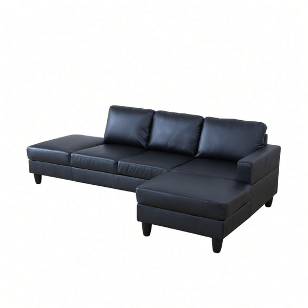English Elm 101.5 Inch L-Shaped Sectional Sofa with Chaise Ottoman and Hand-Tied Spring Support Black Faux Leather B082S00170