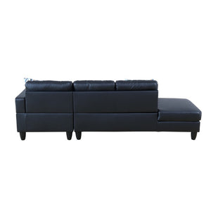 English Elm 101.5 Inch L-Shaped Sectional Sofa with Chaise Ottoman and Hand-Tied Spring Support Black Faux Leather B082S00170
