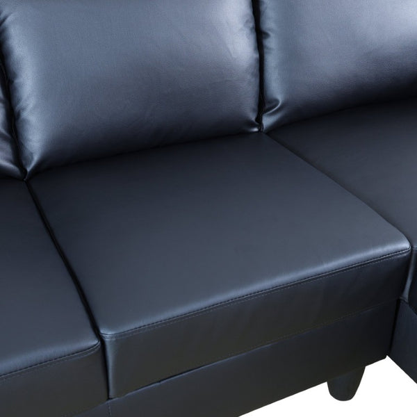 English Elm 101.5 Inch L-Shaped Sectional Sofa with Chaise Ottoman and Hand-Tied Spring Support Black Faux Leather B082S00170
