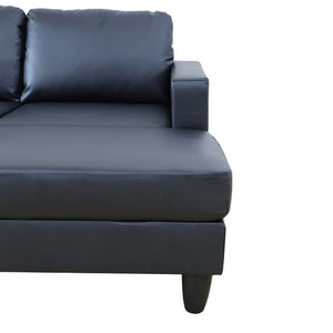 English Elm 101.5 Inch L-Shaped Sectional Sofa with Chaise Ottoman and Hand-Tied Spring Support Black Faux Leather B082S00170