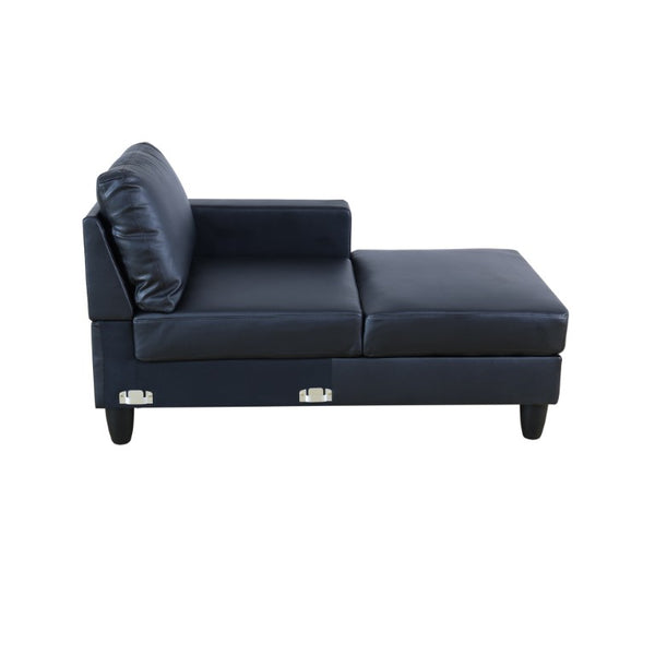English Elm 101.5 Inch L-Shaped Sectional Sofa with Chaise Ottoman and Hand-Tied Spring Support Black Faux Leather B082S00170