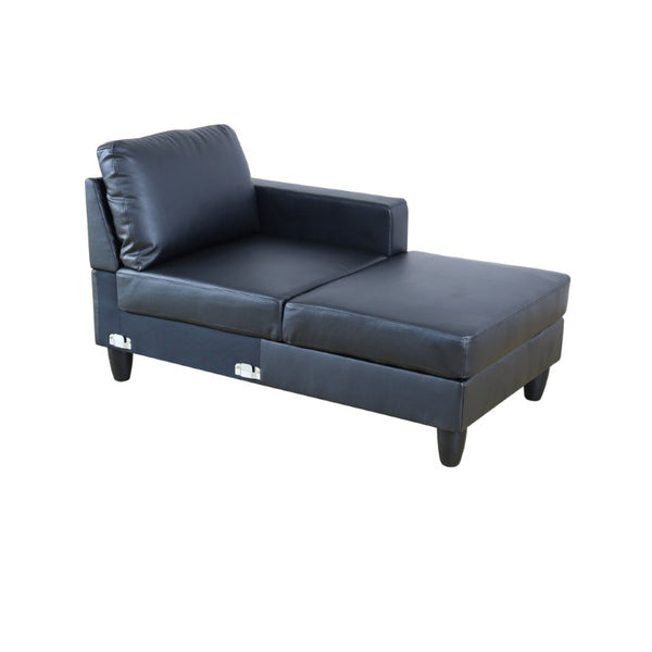 English Elm 101.5 Inch L-Shaped Sectional Sofa with Chaise Ottoman and Hand-Tied Spring Support Black Faux Leather B082S00170