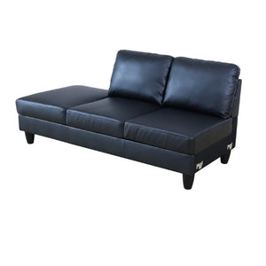 English Elm 101.5 Inch L-Shaped Sectional Sofa with Chaise Ottoman and Hand-Tied Spring Support Black Faux Leather B082S00170