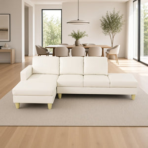 English Elm 101.5 Inch L-Shaped Sectional Sofa with Chaise Ottoman and Hand-Tied Spring Support Beige Faux Leather B082S00171