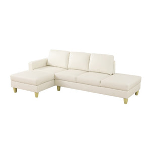 English Elm 101.5 Inch L-Shaped Sectional Sofa with Chaise Ottoman and Hand-Tied Spring Support Beige Faux Leather B082S00171