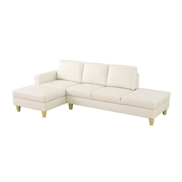English Elm 101.5 Inch L-Shaped Sectional Sofa with Chaise Ottoman and Hand-Tied Spring Support Beige Faux Leather B082S00171