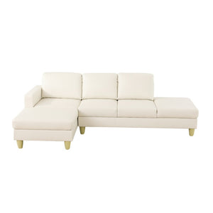 English Elm 101.5 Inch L-Shaped Sectional Sofa with Chaise Ottoman and Hand-Tied Spring Support Beige Faux Leather B082S00171