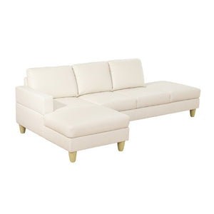 English Elm 101.5 Inch L-Shaped Sectional Sofa with Chaise Ottoman and Hand-Tied Spring Support Beige Faux Leather B082S00171