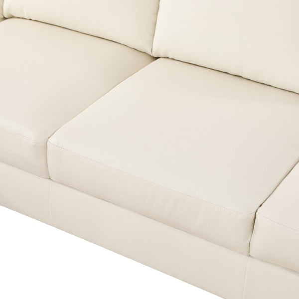 English Elm 101.5 Inch L-Shaped Sectional Sofa with Chaise Ottoman and Hand-Tied Spring Support Beige Faux Leather B082S00171