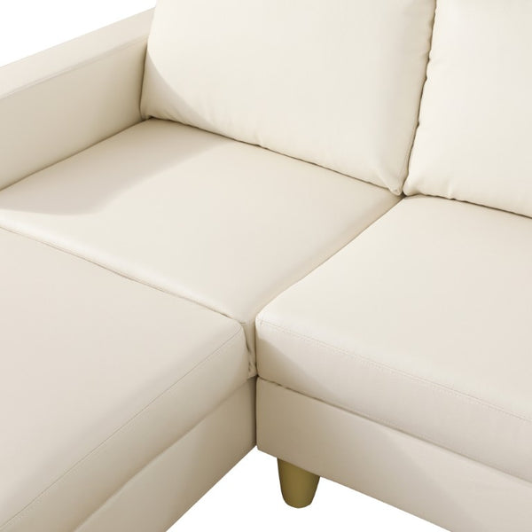 English Elm 101.5 Inch L-Shaped Sectional Sofa with Chaise Ottoman and Hand-Tied Spring Support Beige Faux Leather B082S00171
