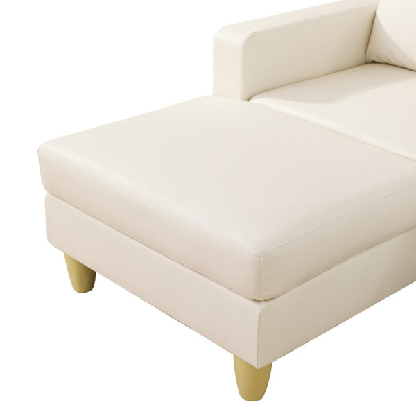 English Elm 101.5 Inch L-Shaped Sectional Sofa with Chaise Ottoman and Hand-Tied Spring Support Beige Faux Leather B082S00171
