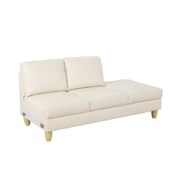 English Elm 101.5 Inch L-Shaped Sectional Sofa with Chaise Ottoman and Hand-Tied Spring Support Beige Faux Leather B082S00171