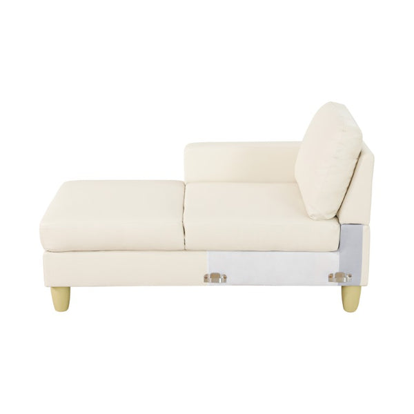 English Elm 101.5 Inch L-Shaped Sectional Sofa with Chaise Ottoman and Hand-Tied Spring Support Beige Faux Leather B082S00171
