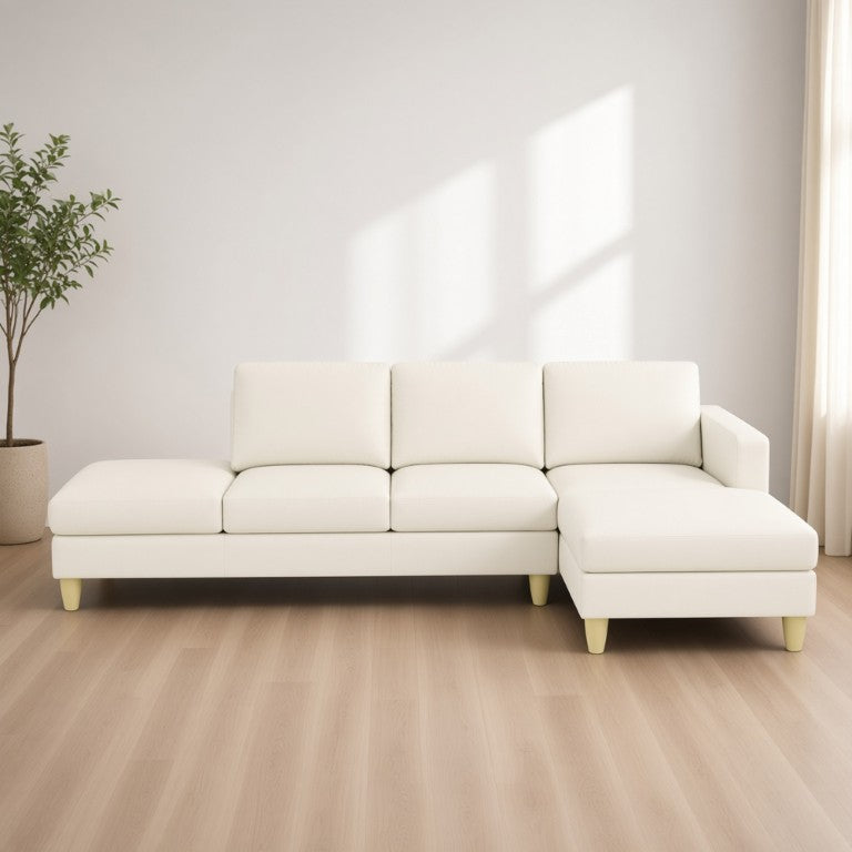 English Elm 101.5 Inch Faux Leather L-Shaped Sectional with Chaise and Ottoman for Family Rooms B082S00172