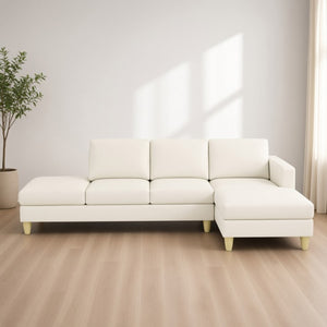 English Elm 101.5 Inch Faux Leather L-Shaped Sectional with Chaise and Ottoman for Family Rooms B082S00172