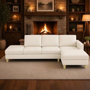 English Elm 101.5 Inch Faux Leather L-Shaped Sectional with Chaise and Ottoman for Family Rooms B082S00172