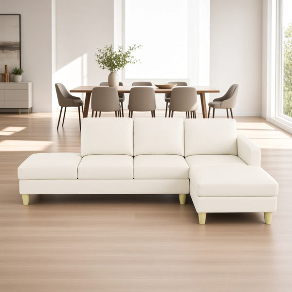 English Elm 101.5 Inch Faux Leather L-Shaped Sectional with Chaise and Ottoman for Family Rooms B082S00172