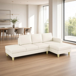 English Elm 101.5 Inch Faux Leather L-Shaped Sectional with Chaise and Ottoman for Family Rooms B082S00172