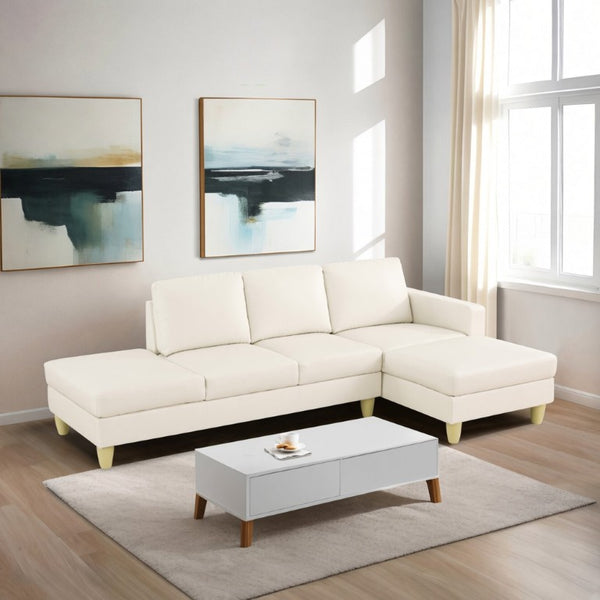 English Elm 101.5 Inch Faux Leather L-Shaped Sectional with Chaise and Ottoman for Family Rooms B082S00172