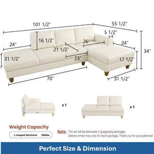 English Elm 101.5 Inch Faux Leather L-Shaped Sectional with Chaise and Ottoman for Family Rooms B082S00172
