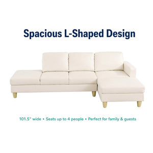 English Elm 101.5 Inch Faux Leather L-Shaped Sectional with Chaise and Ottoman for Family Rooms B082S00172