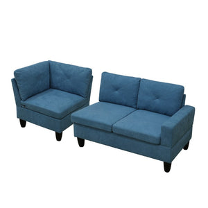 English Elm 95.5 Inch Modular L-Shaped Sectional with Chaise Six Seat Calico Fabric Living Room Sofa Lake Blue Linen B082S00173