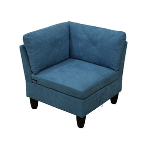 English Elm 95.5 Inch Modular L-Shaped Sectional with Chaise Six Seat Calico Fabric Living Room Sofa Lake Blue Linen B082S00173