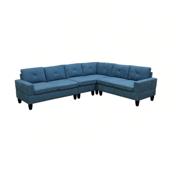 English Elm 95.5 Inch Modular L-Shaped Sectional with Chaise Six Seat Calico Fabric Living Room Sofa Lake Blue Linen B082S00173