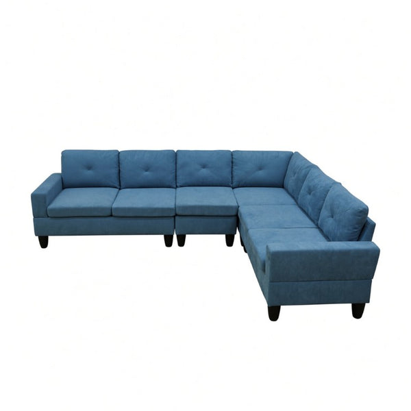 English Elm 95.5 Inch Modular L-Shaped Sectional with Chaise Six Seat Calico Fabric Living Room Sofa Lake Blue Linen B082S00173