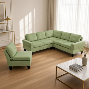 English Elm 95.5 Inch Modular L-Shaped Sectional with Chaise Six Seat Calico Fabric Living Room Sofa Apple Green Flannelette B082S00174