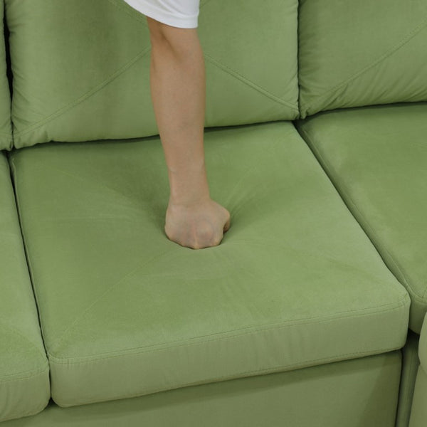 English Elm 95.5 Inch Modular L-Shaped Sectional with Chaise Six Seat Calico Fabric Living Room Sofa Apple Green Flannelette B082S00174