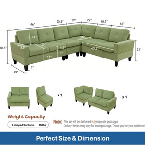 English Elm 95.5 Inch Modular L-Shaped Sectional with Chaise Six Seat Calico Fabric Living Room Sofa Apple Green Flannelette B082S00174
