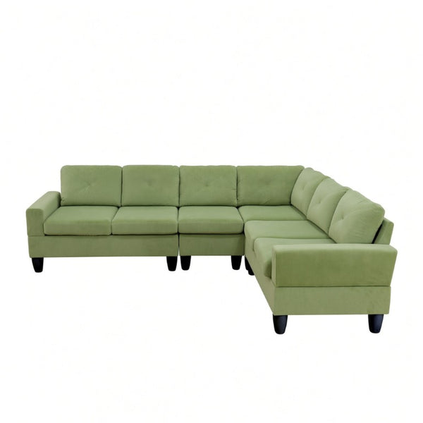 English Elm 95.5 Inch Modular L-Shaped Sectional with Chaise Six Seat Calico Fabric Living Room Sofa Apple Green Flannelette B082S00174