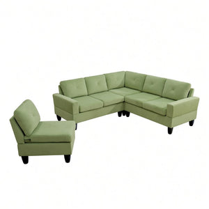 English Elm 95.5 Inch Modular L-Shaped Sectional with Chaise Six Seat Calico Fabric Living Room Sofa Apple Green Flannelette B082S00174