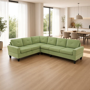 English Elm 95.5 Inch Modular L-Shaped Sectional with Chaise Six Seat Calico Fabric Living Room Sofa Apple Green Flannelette B082S00174