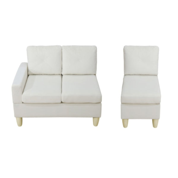 English Elm 95.5 Inch Modular L-Shaped Sectional with Chaise Six Seat Calico Fabric Living Room Sofa Beige Flannelette B082S00175