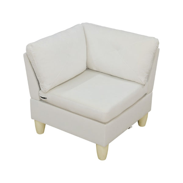 English Elm 95.5 Inch Modular L-Shaped Sectional with Chaise Six Seat Calico Fabric Living Room Sofa Beige Flannelette B082S00175