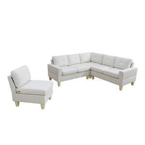 English Elm 95.5 Inch Modular L-Shaped Sectional with Chaise Six Seat Calico Fabric Living Room Sofa Beige Flannelette B082S00175