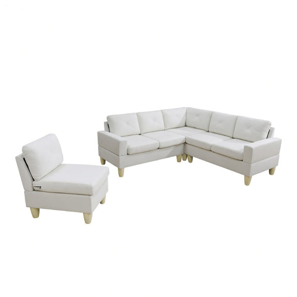 English Elm 95.5 Inch Modular L-Shaped Sectional with Chaise Six Seat Calico Fabric Living Room Sofa Beige Flannelette B082S00175