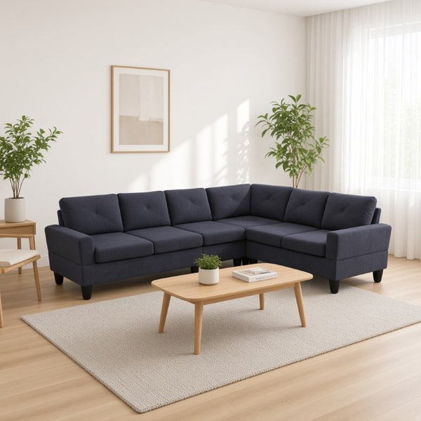 English Elm 95.5 Inch Modular L-Shaped Sectional with Chaise Six Seat Calico Fabric Living Room Sofa Dark Grey Flannelette B082S00176