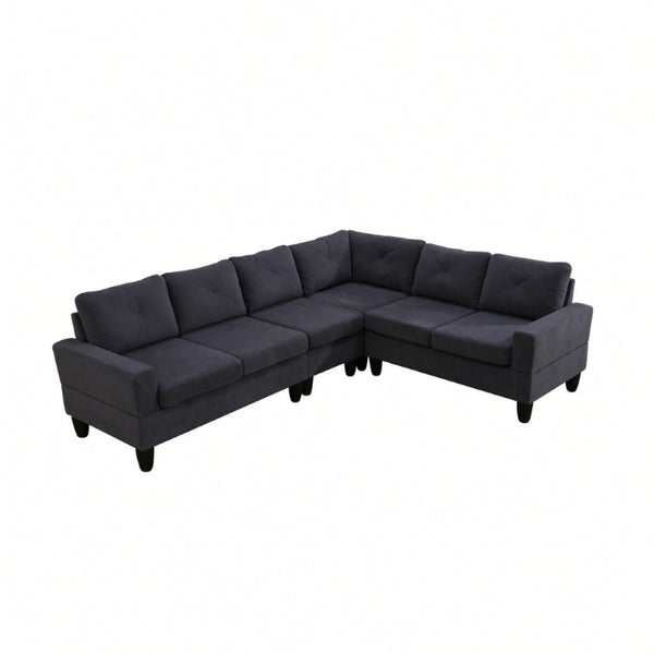English Elm 95.5 Inch Modular L-Shaped Sectional with Chaise Six Seat Calico Fabric Living Room Sofa Dark Grey Flannelette B082S00176