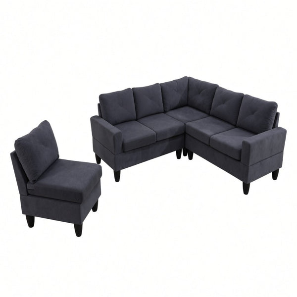 English Elm 95.5 Inch Modular L-Shaped Sectional with Chaise Six Seat Calico Fabric Living Room Sofa Dark Grey Flannelette B082S00176
